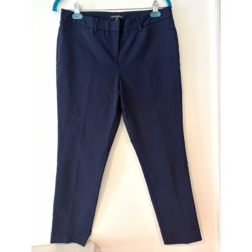Mario Serrani Navy Twill Slim Straight-Leg Flat Front Dress Pants Zip 8